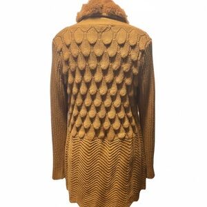 Chic Brown Cardigan with Fur Trim size Medium
